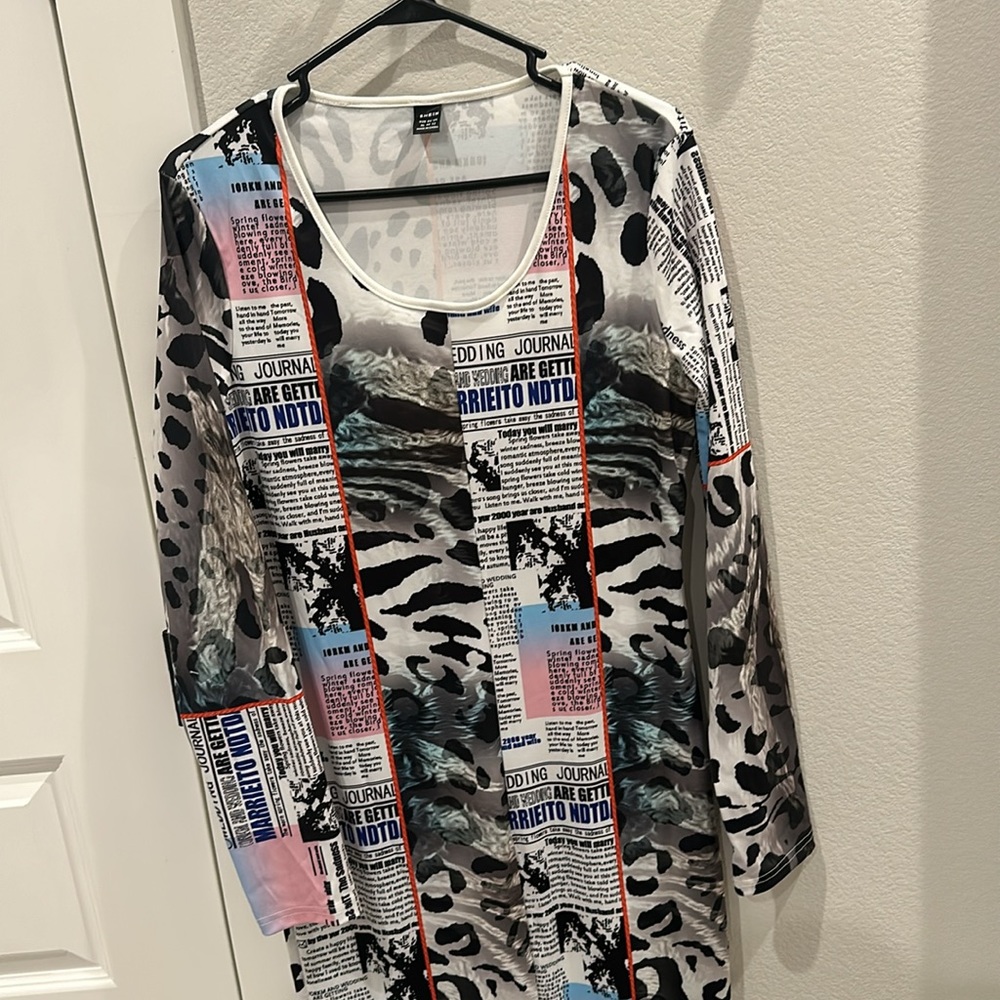 EUC B&W Newspaper Leopard Print SHEIN Brand Long Sleeve Size XL X-Large 12 Dress - Picture 6 of 9
